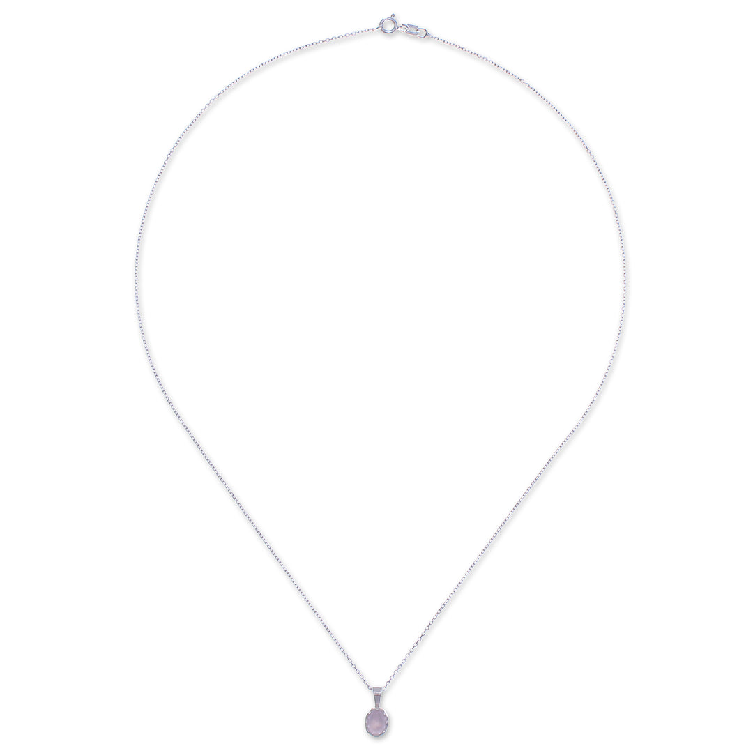 Polished Floral Rose Quartz Cabochon Pendant Necklace - Compassionate Light