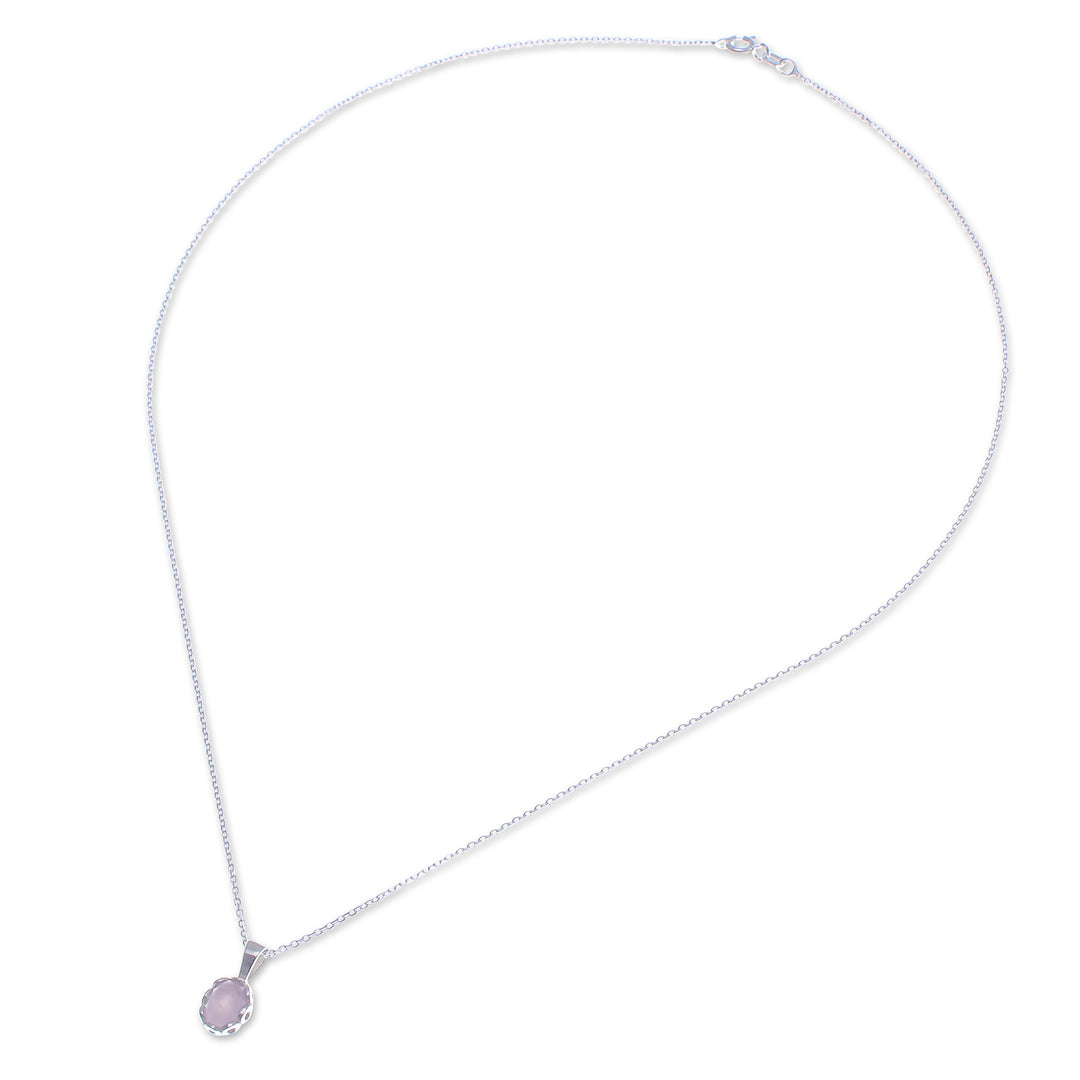 Polished Floral Rose Quartz Cabochon Pendant Necklace - Compassionate Light