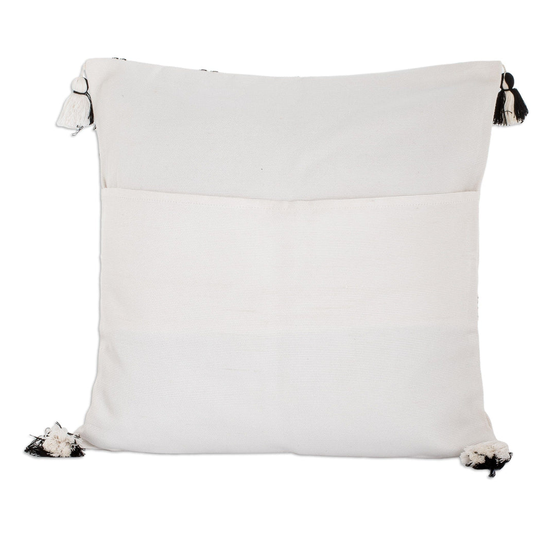 Diamond-Patterned Ivory and Black Cotton Cushion Cover - Ivory of Diamonds