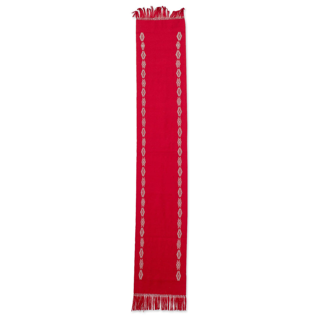 Handloomed Traditional Red and White Cotton Table Runner - Delight in Red