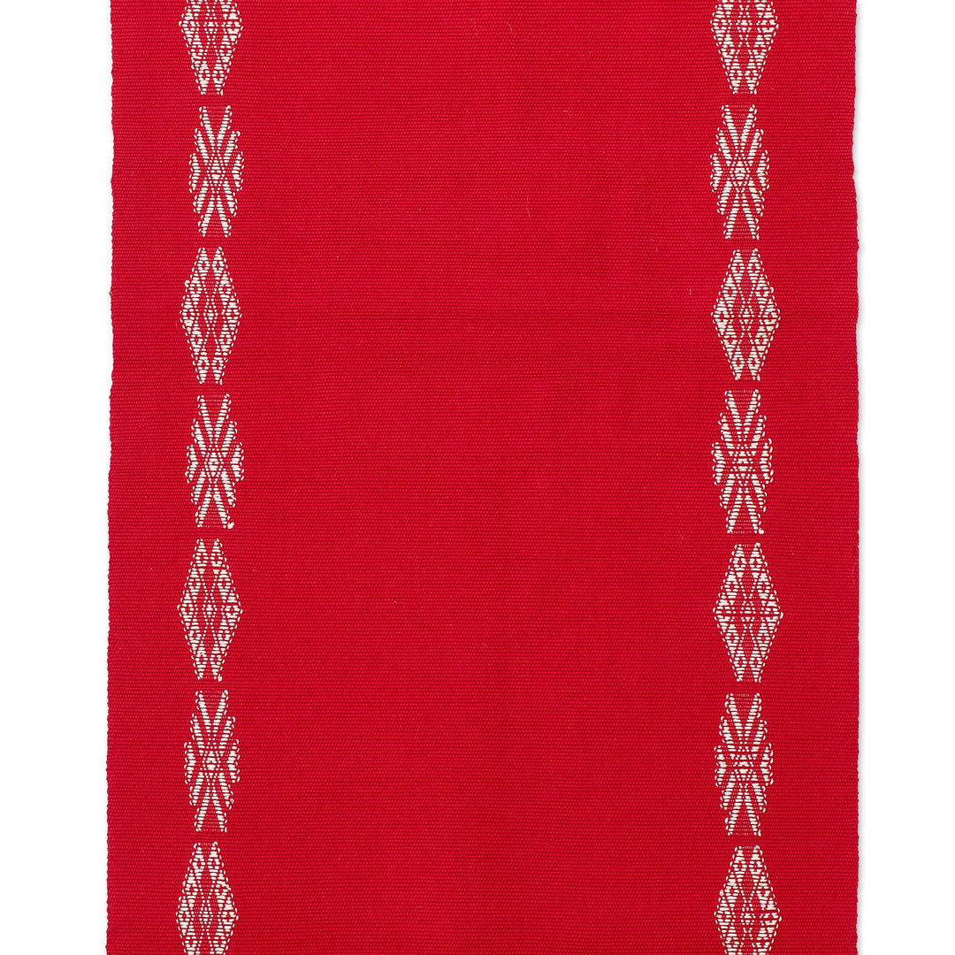 Handloomed Traditional Red and White Cotton Table Runner - Delight in Red