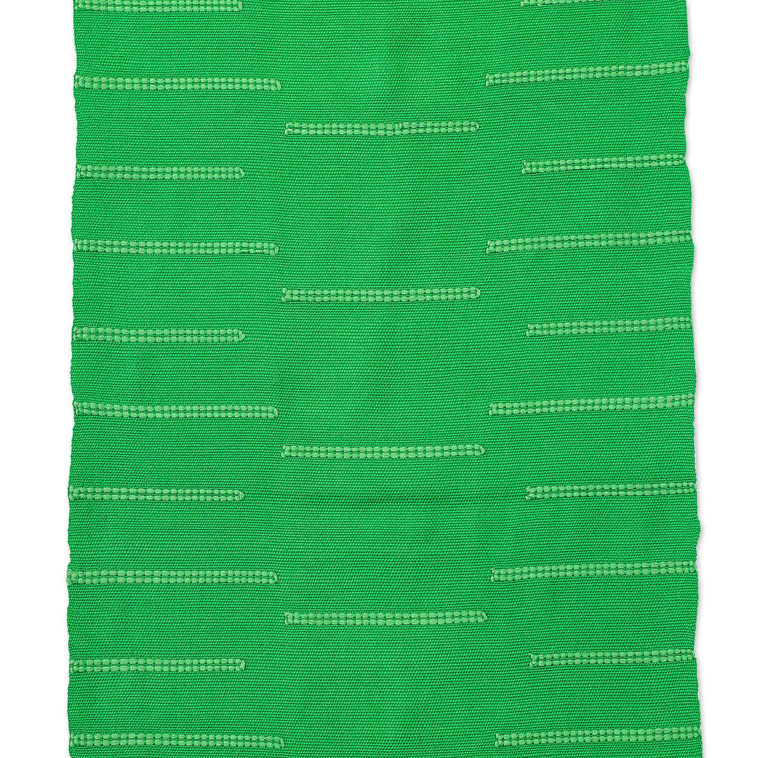 Handwoven Green Cotton Table Runner with Stripes & Fringes - Forest Victory