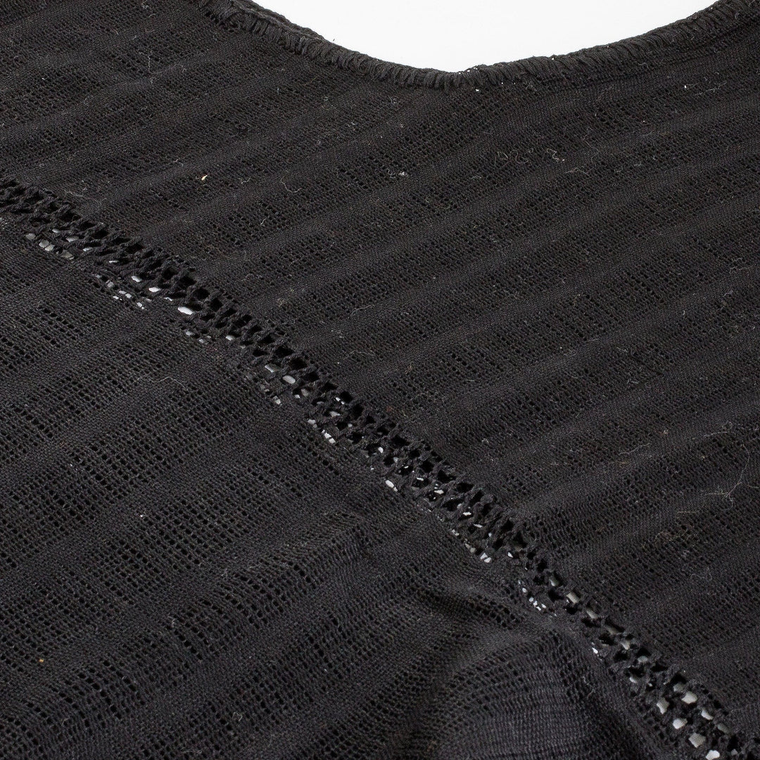 Handwoven Black Cotton Poncho with Tassels from Guatemala - Nocturnal Chic
