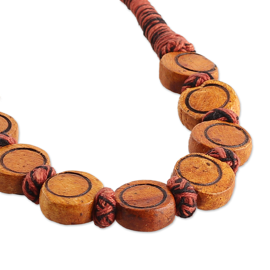 Handcrafted Bohemian Necklace with Carved Wooden Beads - Natural Glory