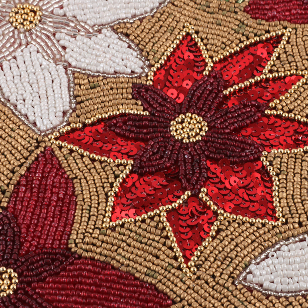 Set of 4 Floral White and Red Glass Beaded Placemats - Glamour & Blooms