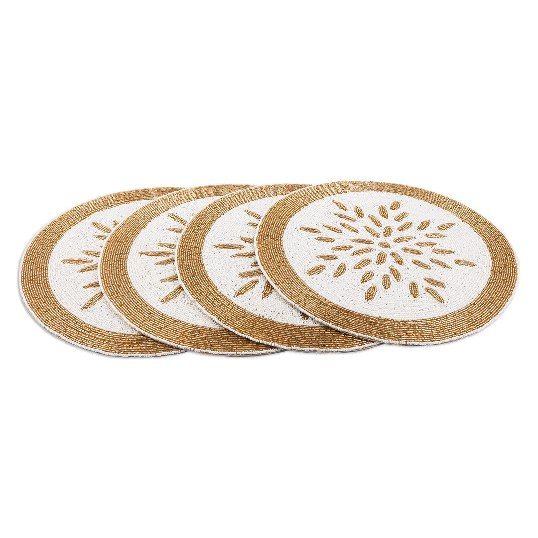 Set of 4 Classic Golden and White Glass Beaded Placemats - Victorious Banquet