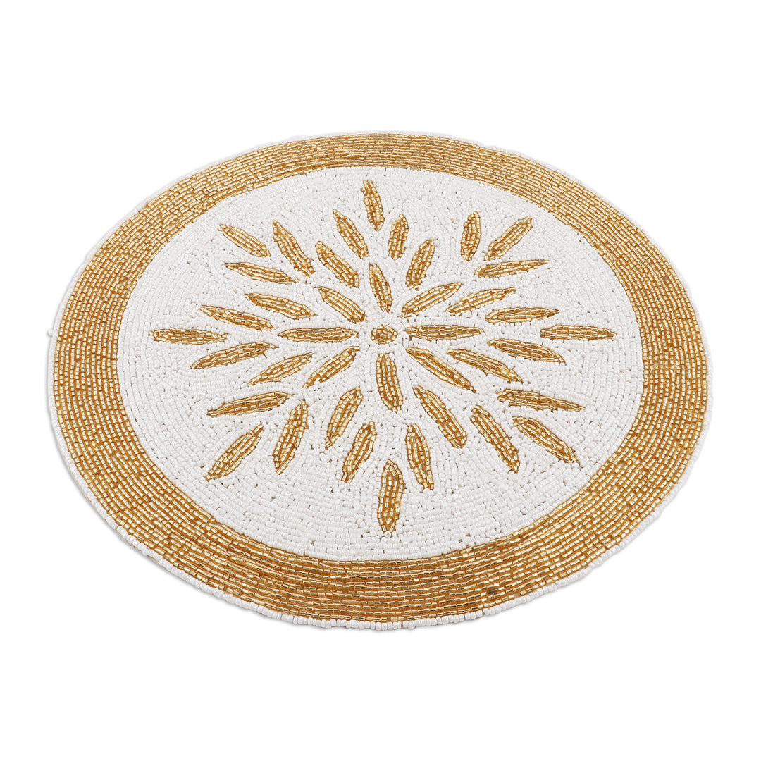 Set of 4 Classic Golden and White Glass Beaded Placemats - Victorious Banquet