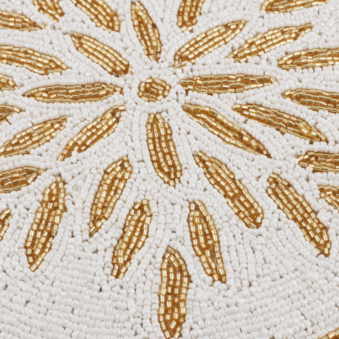 Set of 4 Classic Golden and White Glass Beaded Placemats - Victorious Banquet