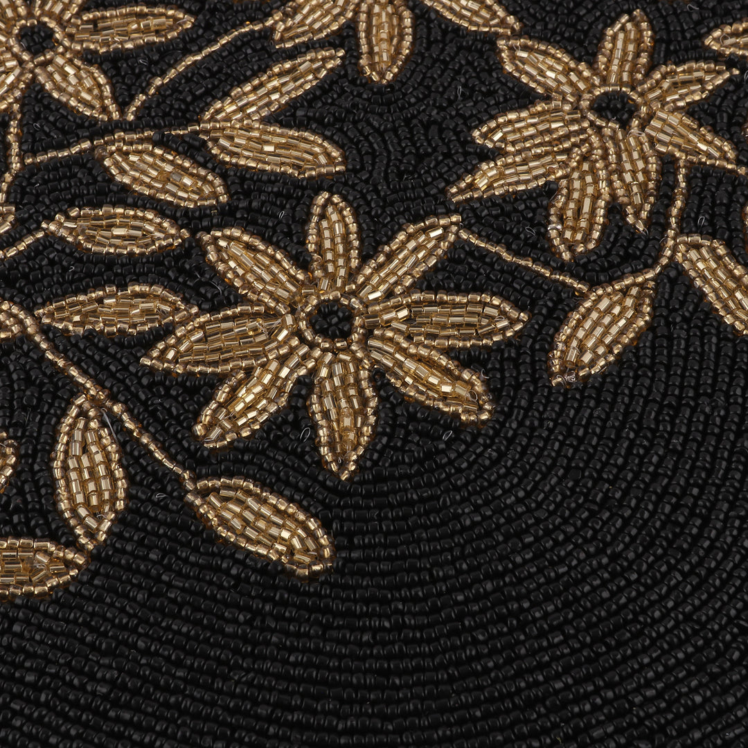 Set of 4 Floral Black and Golden Glass Beaded Placemats - Nocturnal Bouquet