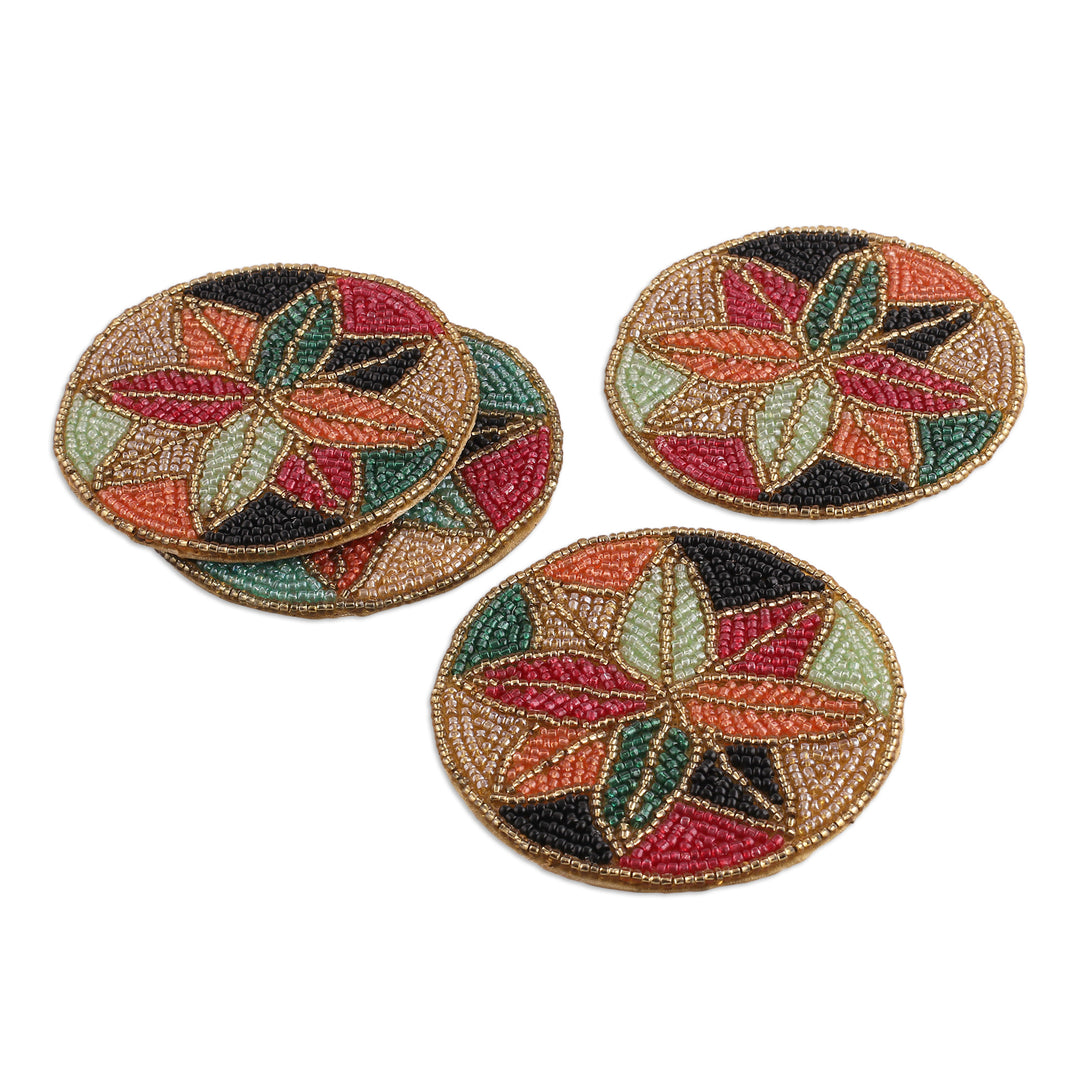 Set of 4 Mosaic-Inspired Colorful Glass Beaded Coasters - Mosaic Spring