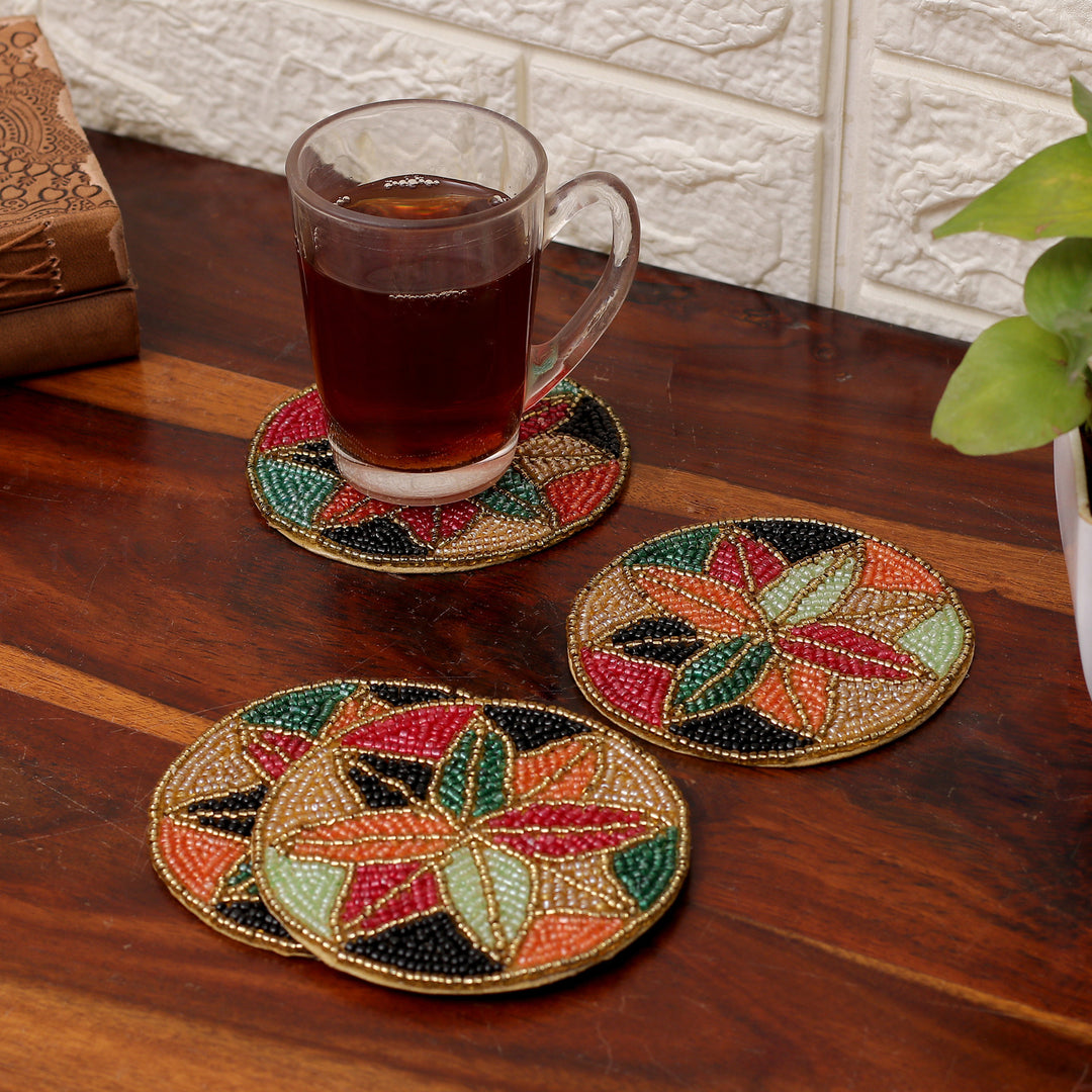 Set of 4 Mosaic-Inspired Colorful Glass Beaded Coasters - Mosaic Spring