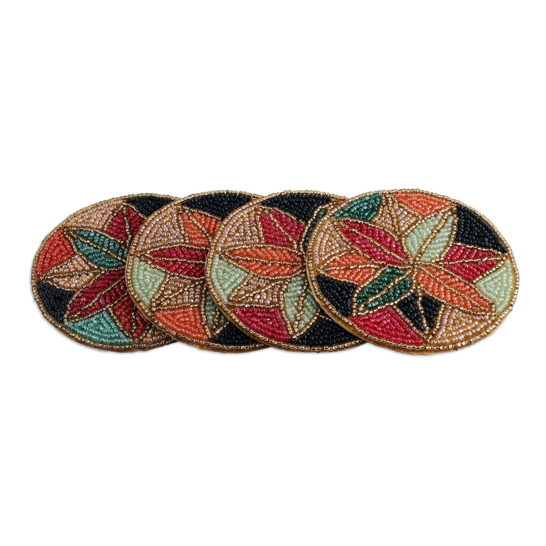 Set of 4 Mosaic-Inspired Colorful Glass Beaded Coasters - Mosaic Spring