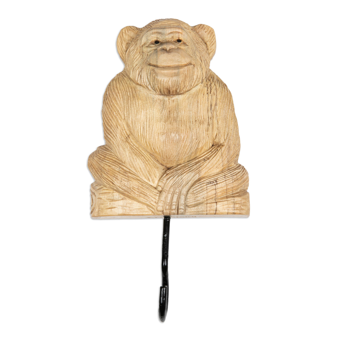 Monkey-Shaped Hand-Carved Hibiscus Wood Coat Hanger - Ape Style