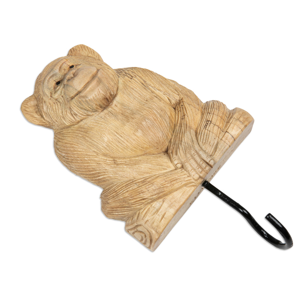 Monkey-Shaped Hand-Carved Hibiscus Wood Coat Hanger - Ape Style