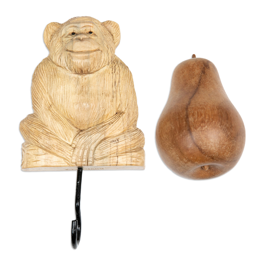 Monkey-Shaped Hand-Carved Hibiscus Wood Coat Hanger - Ape Style