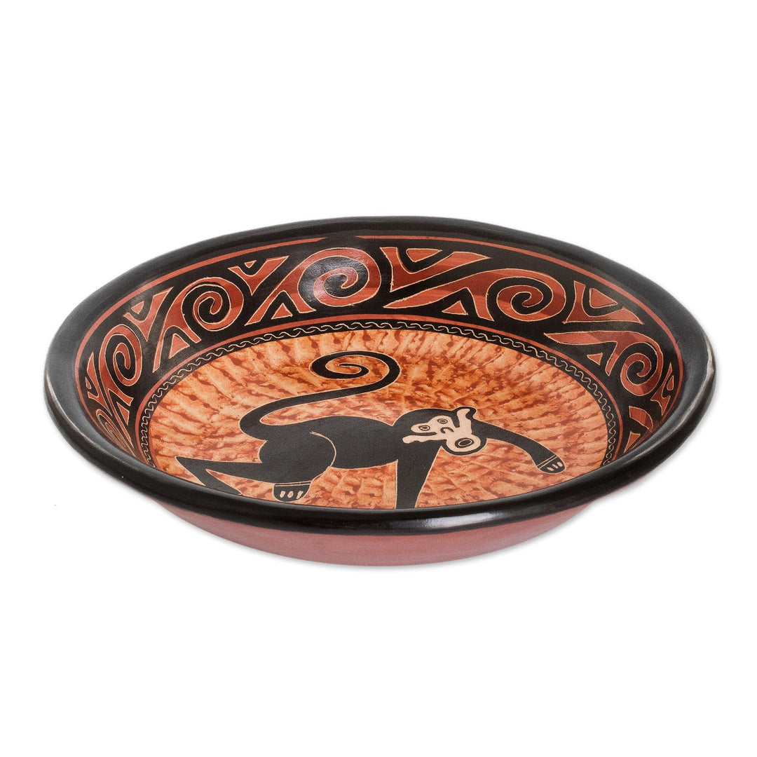 Monkey-Themed Black and Brown Ceramic Decorative Bowl - Joy on Branches