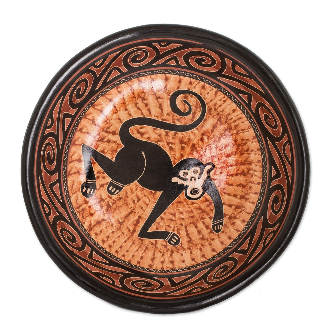 Monkey-Themed Black and Brown Ceramic Decorative Bowl - Joy on Branches
