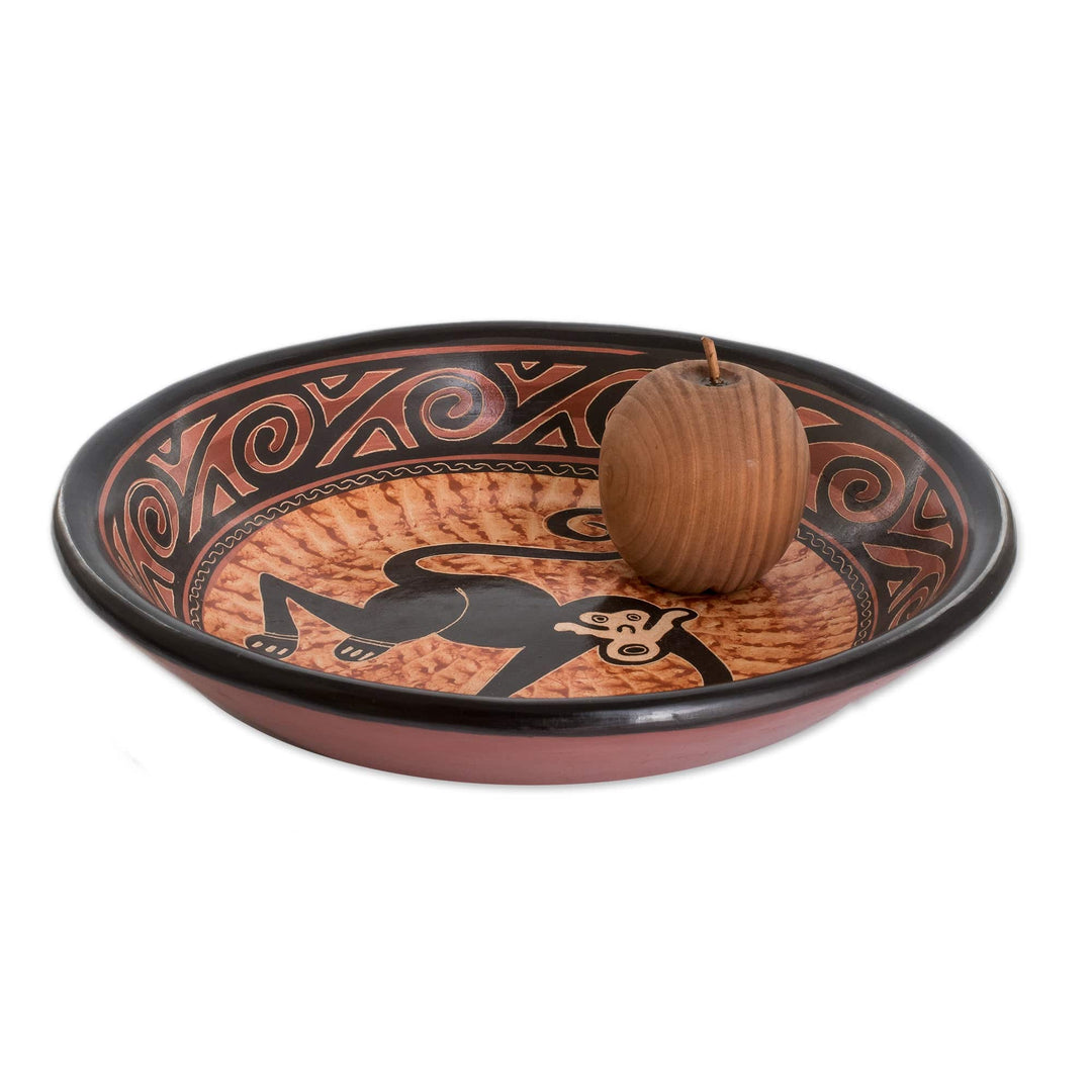 Monkey-Themed Black and Brown Ceramic Decorative Bowl - Joy on Branches