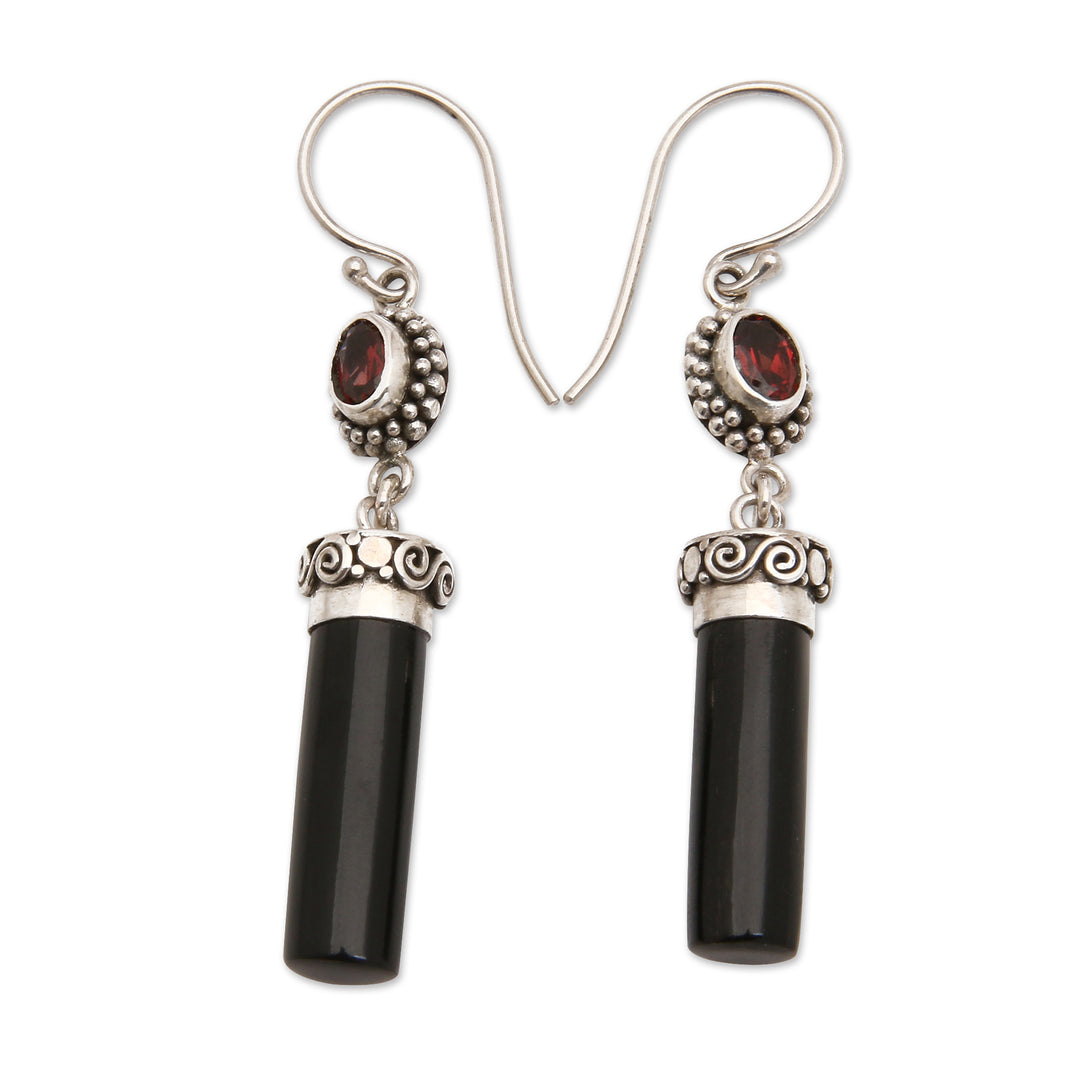Natural Garnet and Sterling Silver Pillar Dangle Earrings - Pedestal of Passion