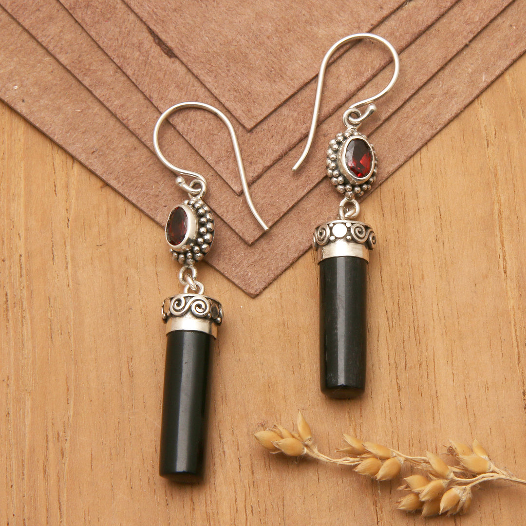 Natural Garnet and Sterling Silver Pillar Dangle Earrings - Pedestal of Passion