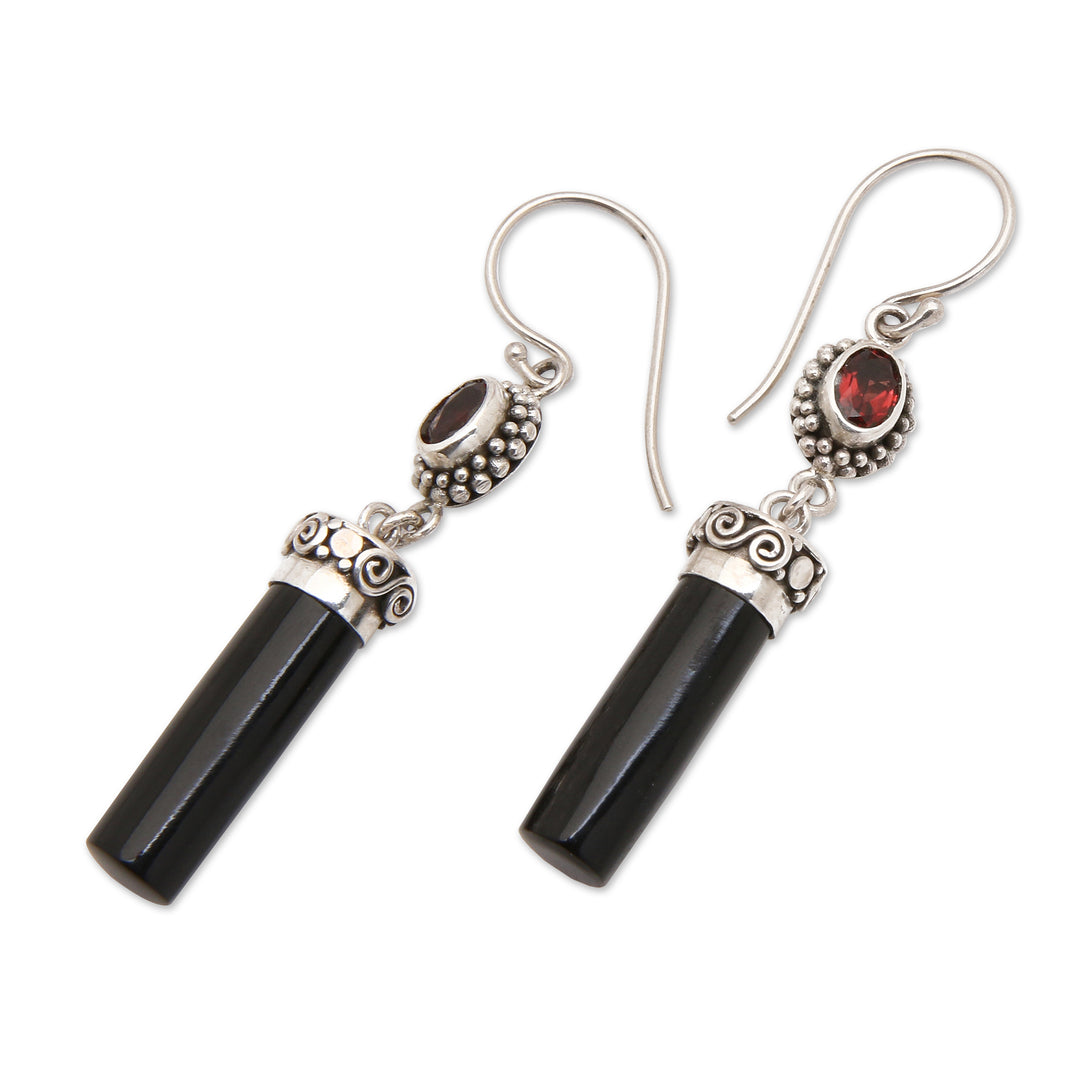 Natural Garnet and Sterling Silver Pillar Dangle Earrings - Pedestal of Passion