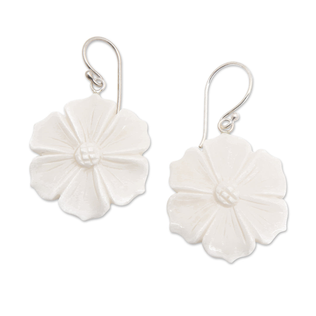 Hand-Carved Purple Clematis Bloom-Shaped Dangle Earrings - Snowy Clematis