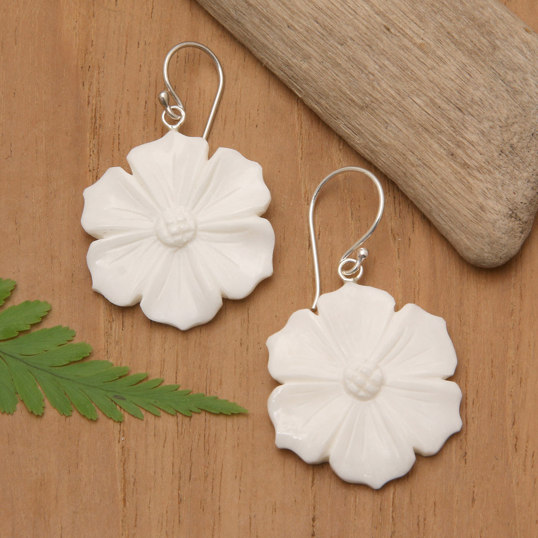 Hand-Carved Purple Clematis Bloom-Shaped Dangle Earrings - Snowy Clematis
