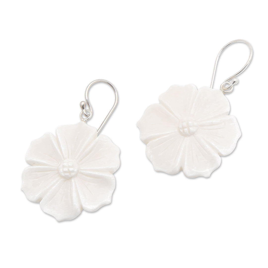 Hand-Carved Purple Clematis Bloom-Shaped Dangle Earrings - Snowy Clematis