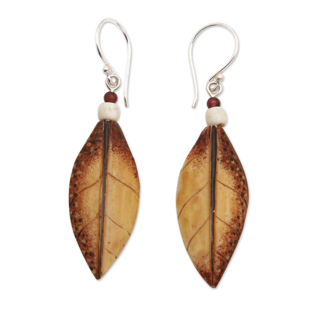 Leaf-Shaped Dangle Earrings with Amethyst Cabochons - Forest Wisdom