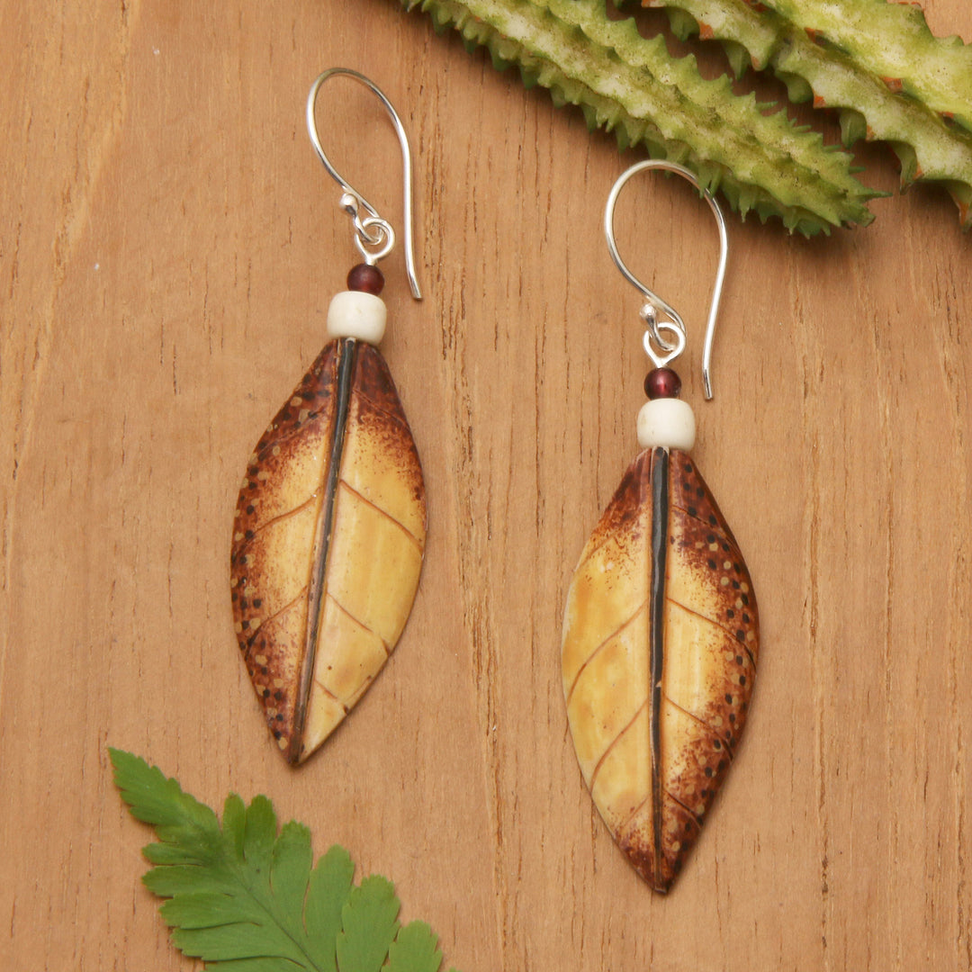 Leaf-Shaped Dangle Earrings with Amethyst Cabochons - Forest Wisdom