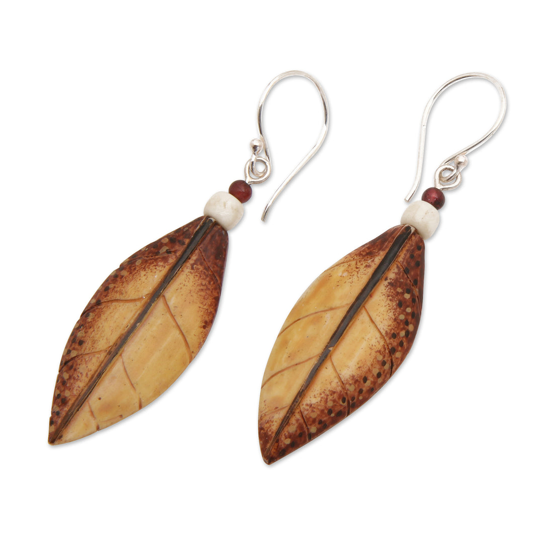 Leaf-Shaped Dangle Earrings with Amethyst Cabochons - Forest Wisdom