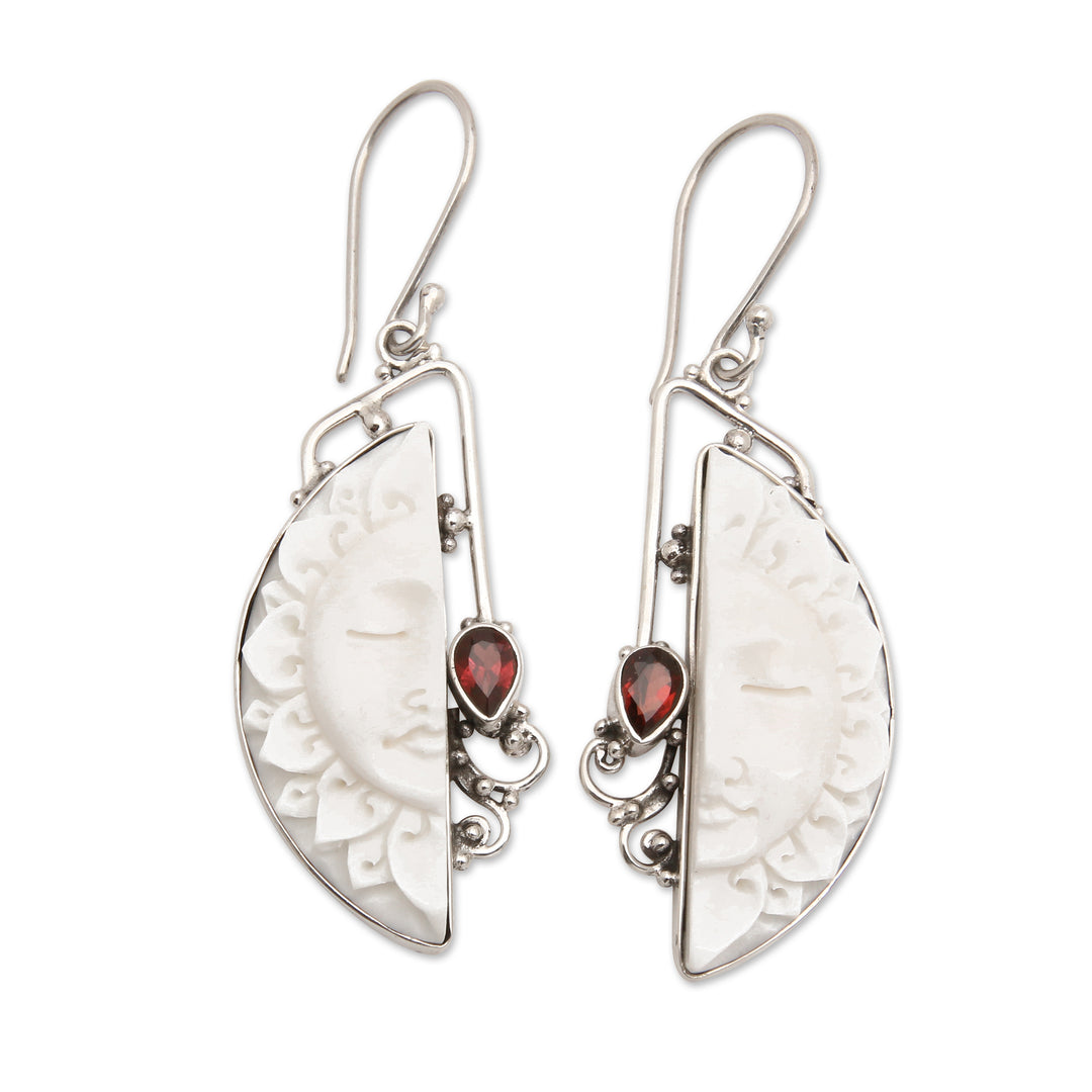 Traditional Sun-Themed Natural Garnet Dangle Earrings - Half Sunset