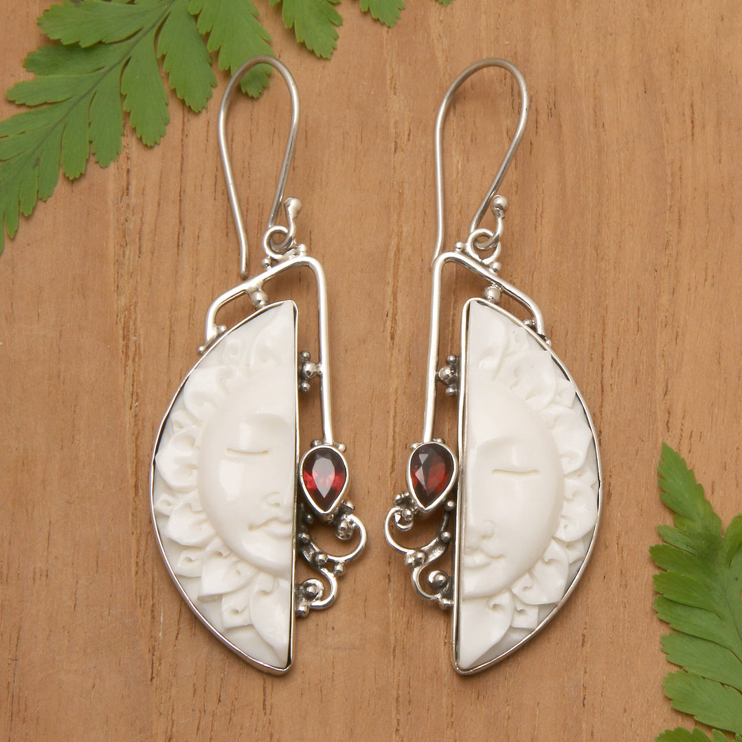 Traditional Sun-Themed Natural Garnet Dangle Earrings - Half Sunset