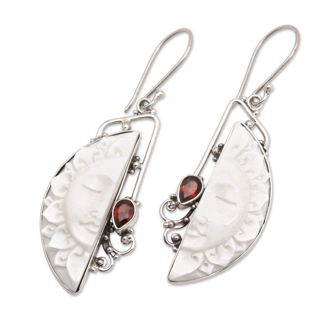 Traditional Sun-Themed Natural Garnet Dangle Earrings - Half Sunset