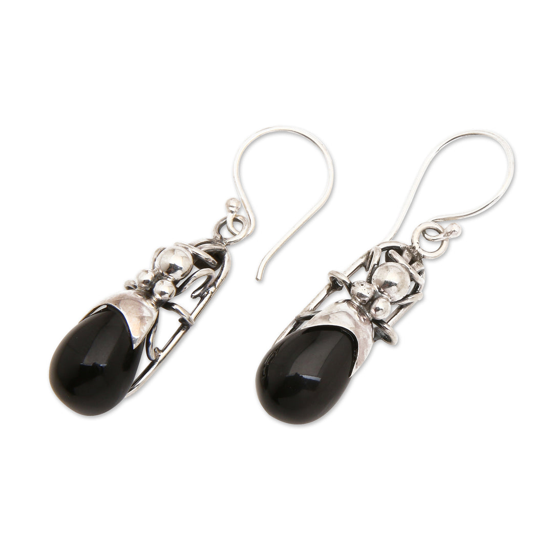 Polished Ant-Shaped Sterling Silver Dangle Earrings - Night Ant