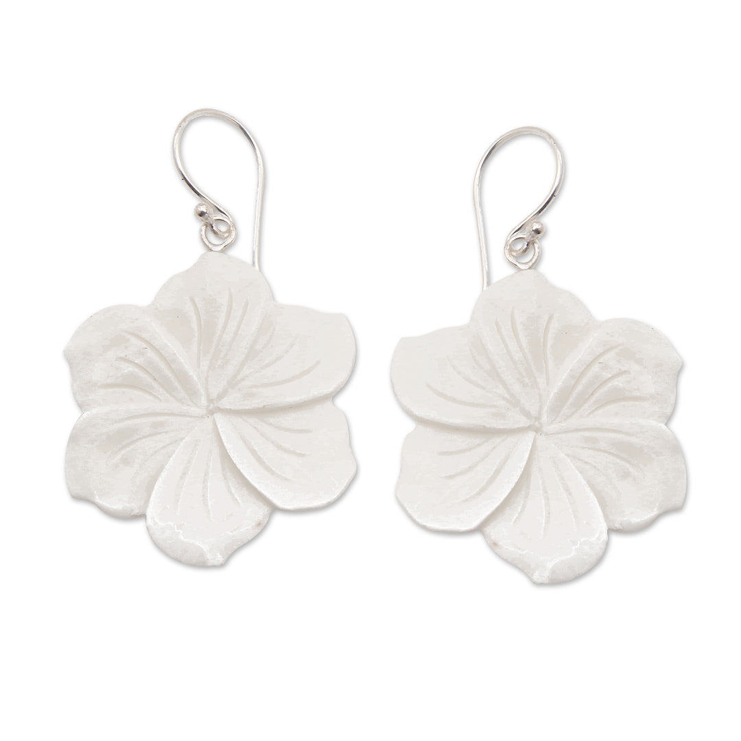 Hand-Carved Frangipani Bloom-Shaped Dangle Earrings - Snowy Frangipani