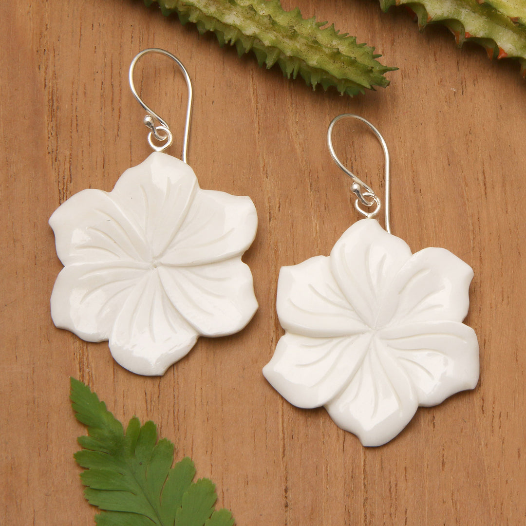 Hand-Carved Frangipani Bloom-Shaped Dangle Earrings - Snowy Frangipani