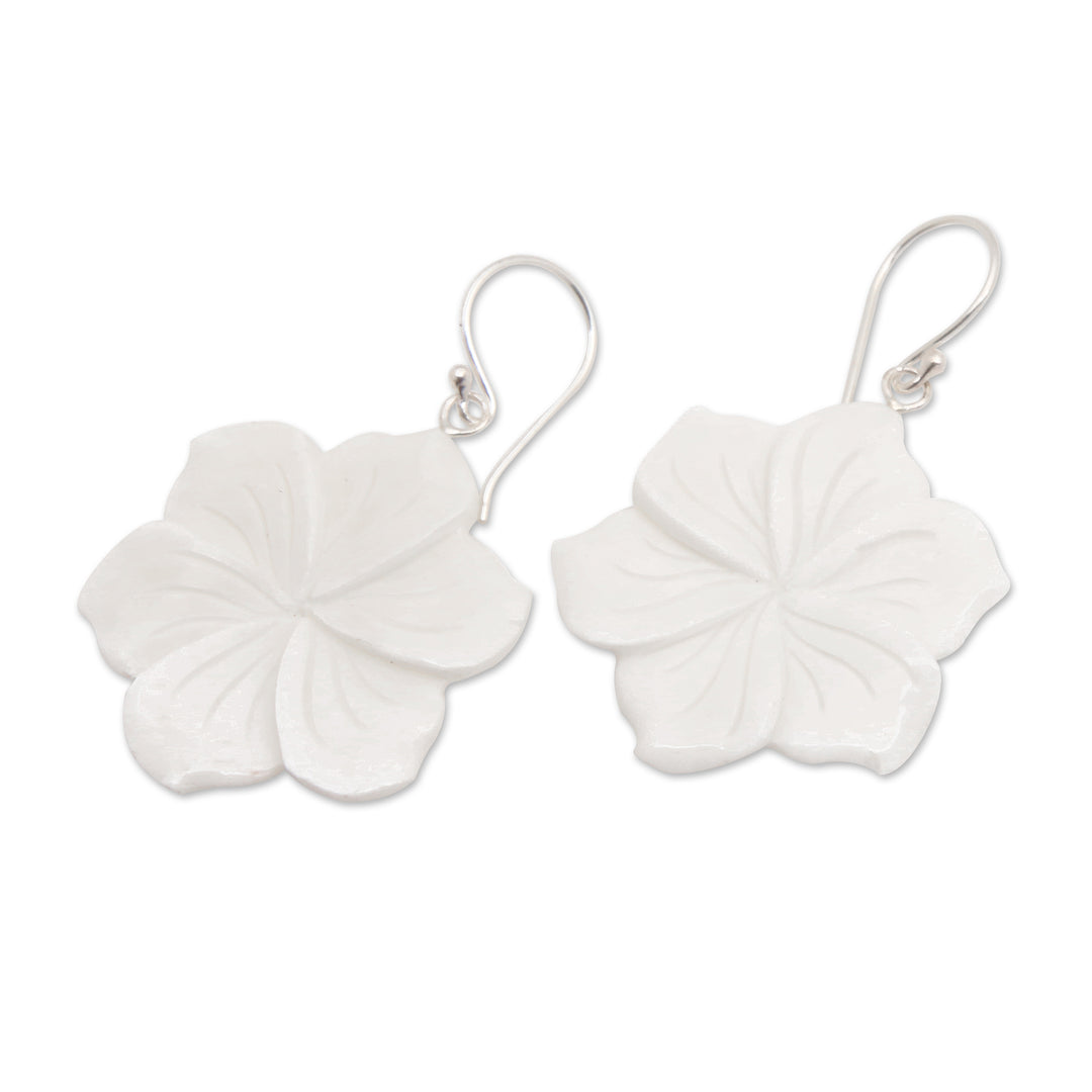 Hand-Carved Frangipani Bloom-Shaped Dangle Earrings - Snowy Frangipani