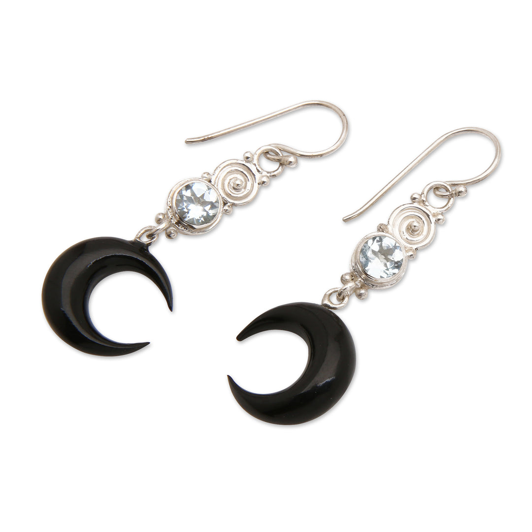 Moon-Shaped Two-Carat Faceted Blue Topaz Dangle Earrings - Loyal Crescent
