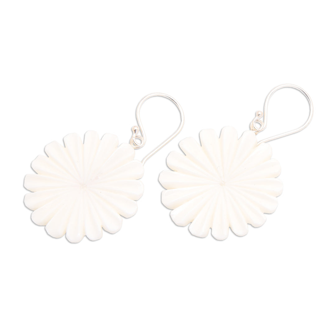 Hand-Carved Fresh Margot Bloom-Shaped Dangle Earrings - Snowy Blooming Margot