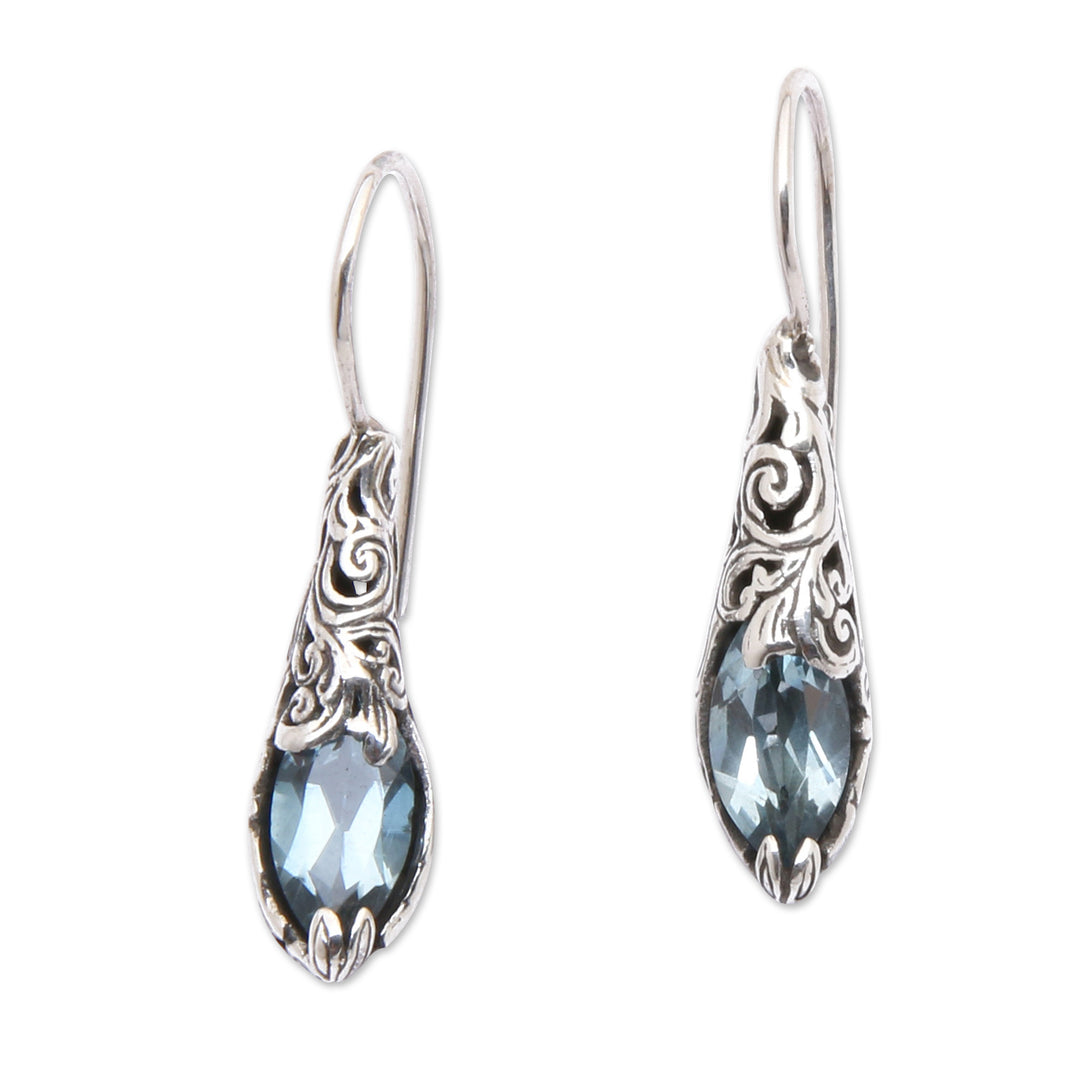 Silver Drop Earrings with Faceted Blue Topaz Gemstones - Fantastic Nest