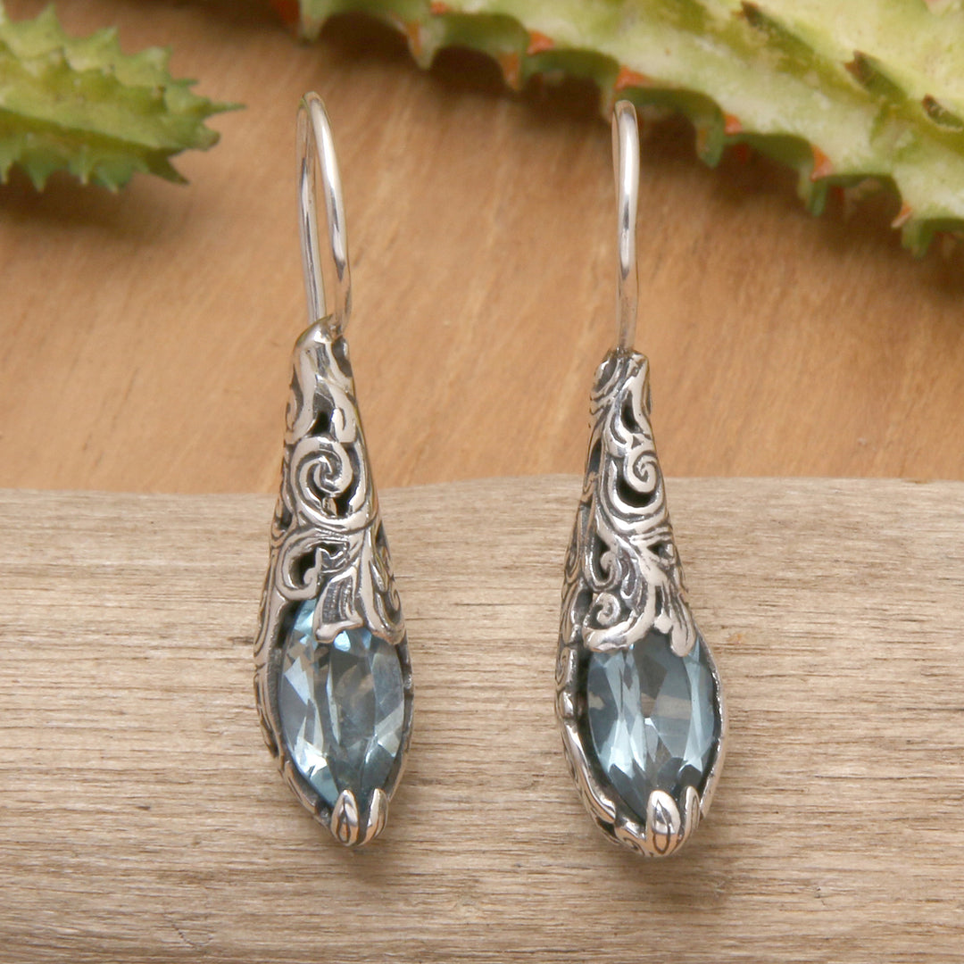 Silver Drop Earrings with Faceted Blue Topaz Gemstones - Fantastic Nest