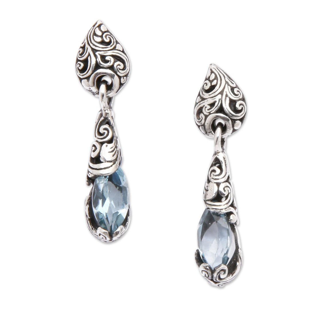 Silver Dangle Earrings with Faceted Blue Topaz Gemstones - Azure Forest