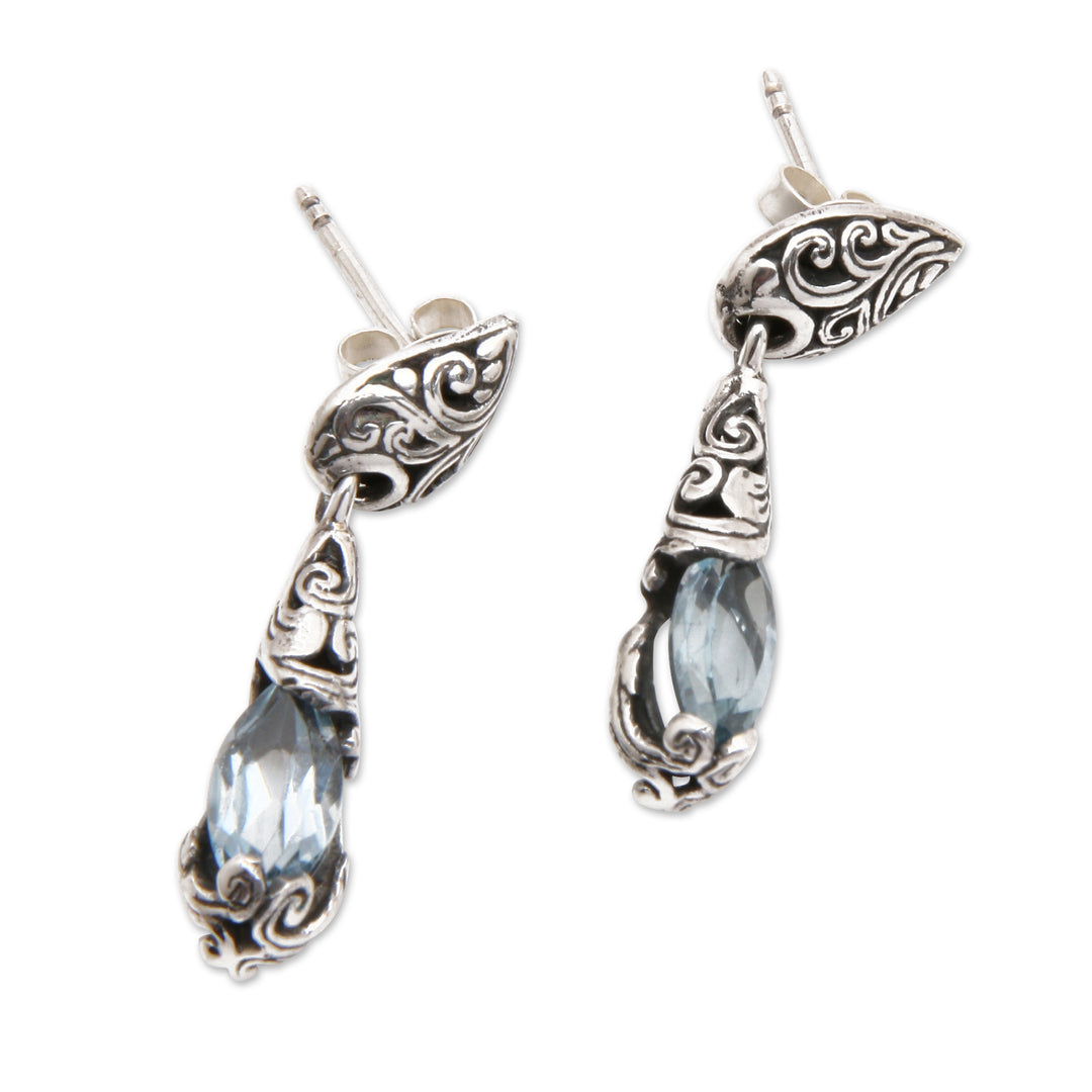 Silver Dangle Earrings with Faceted Blue Topaz Gemstones - Azure Forest