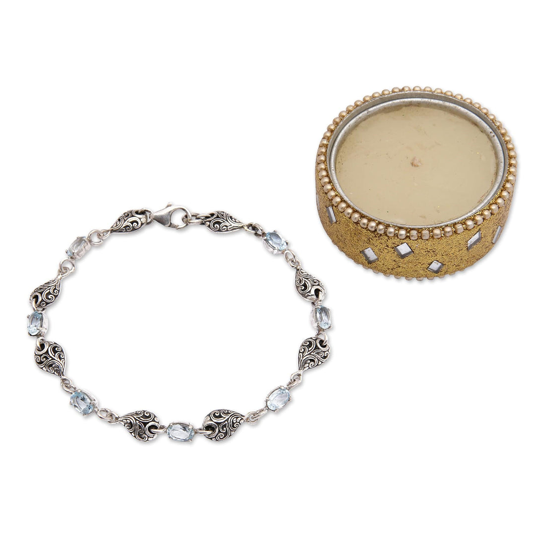 Balinese Sterling Silver Link Bracelet with Blue Topaz Gems - Glorious Elegance