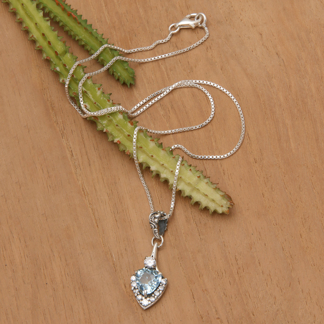 Two-Carat Blue Topaz Arrow-Shaped Pendant Necklace - Arrow of Loyalty