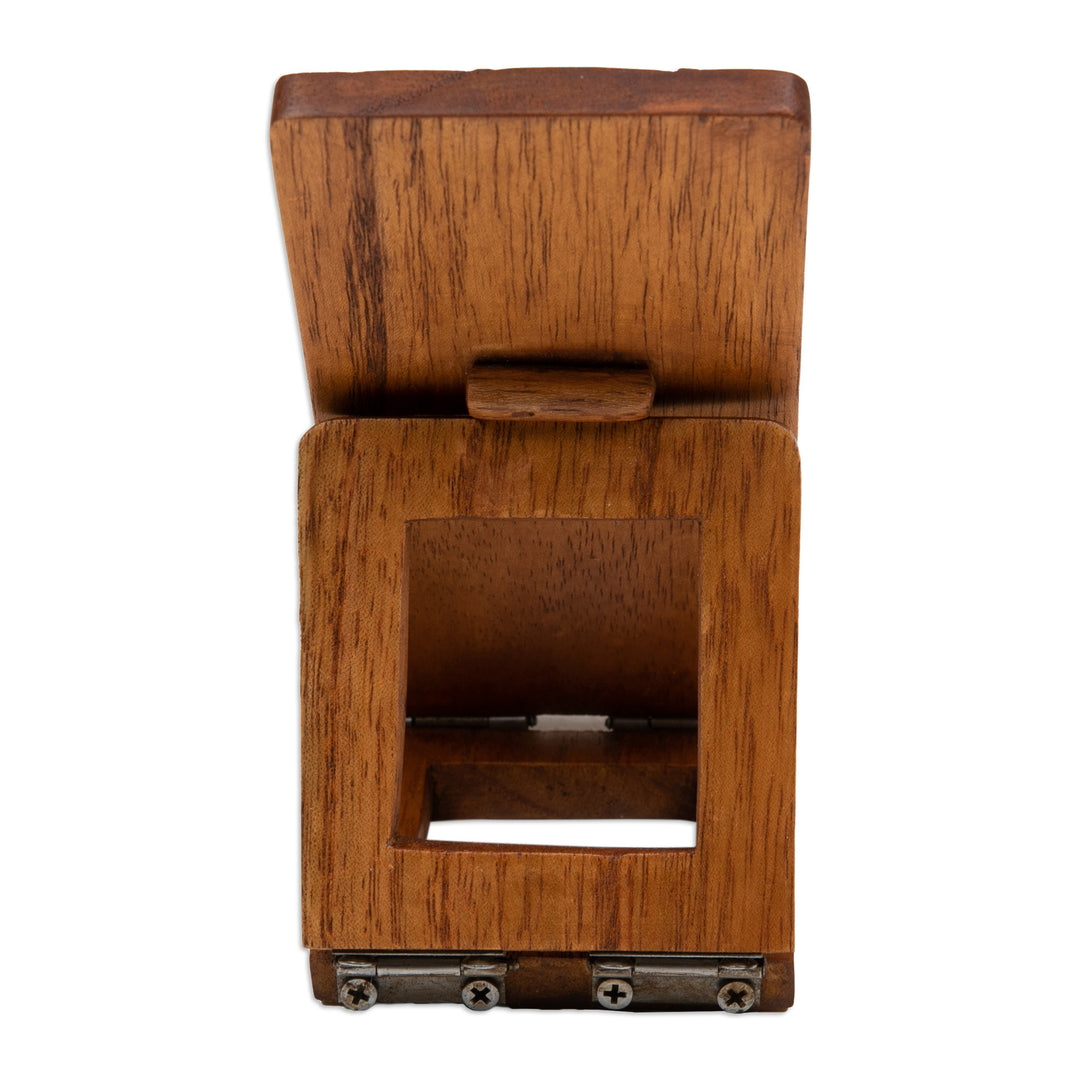 Nature-Inspired Leafy Hand-Carved Jempinis Wood Phone Stand - Thriving Flower