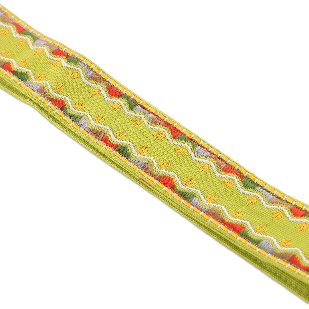 Rayon Embroidered Chartreuse Cotton Belt with Tassels - Chartreuse Tassels
