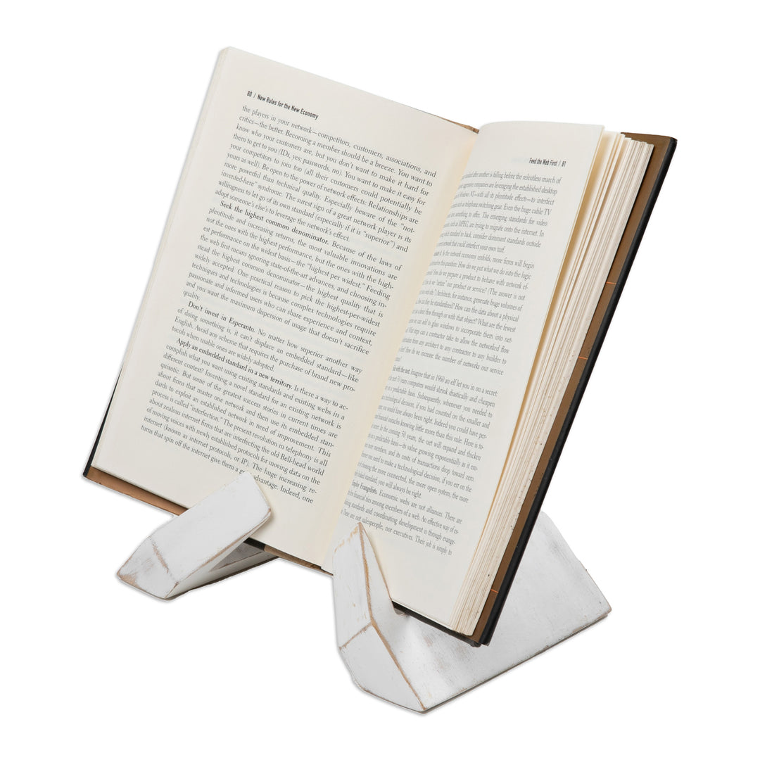 Hand-Carved Minimalist White Jempinis Wood Book Holder - Minimalist Lectures