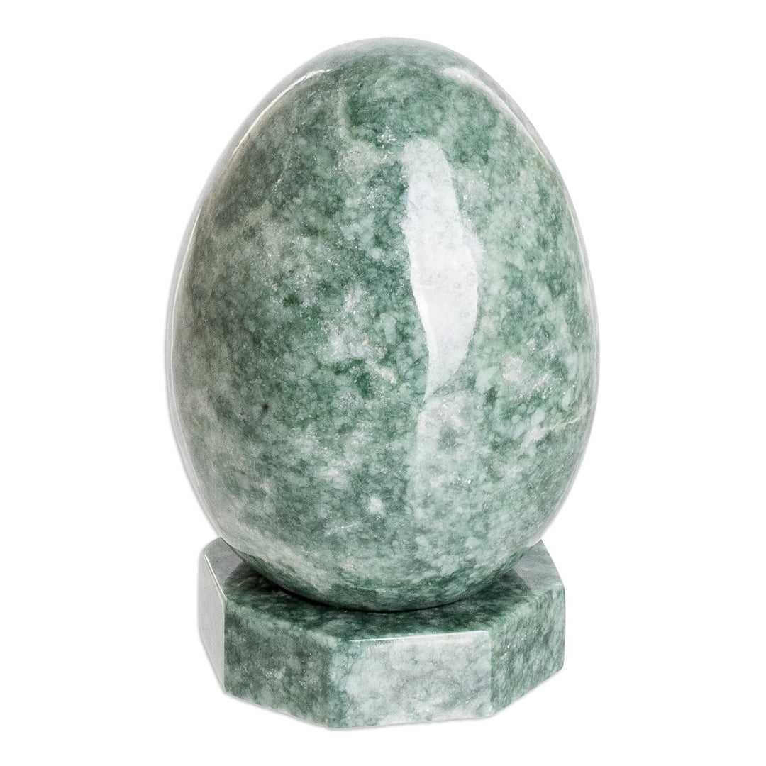 Green Jade Egg Sculpture with Stand Handmade in Guatemala - Emerald Gem